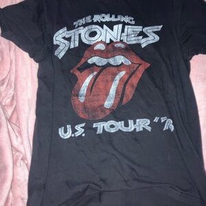 The Rolling Stones Black Tee with Red Tongue Logo